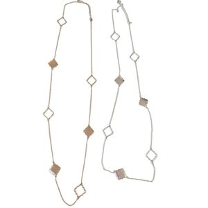 Gold & Silver Geometric Station Necklace Set | Long Layering Chains